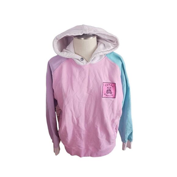 Teddy fresh hoodie color block Unisex froggy sketch pullover large pastels - Picture 1 of 4